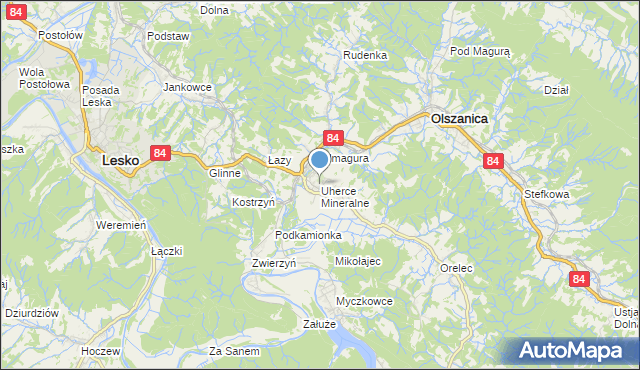 mapa Uherce Mineralne, Uherce Mineralne na mapie Targeo